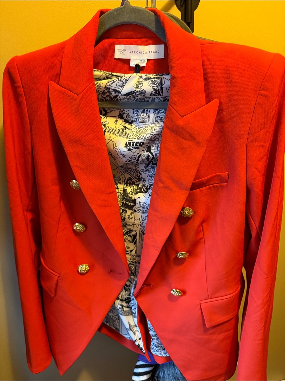Veronica Beard Red Double-Breasted Blazer with Gold Buttons